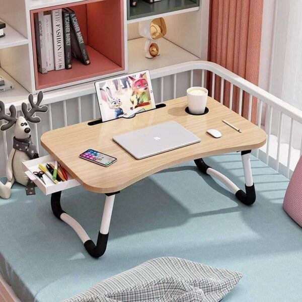 Foldable Laptop Table With Side Drawer