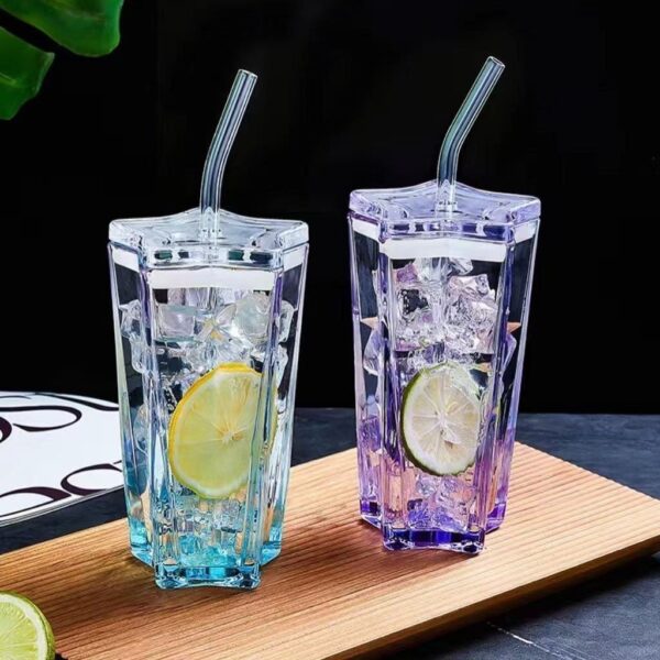 Star Shaped Glass Cup With Straw